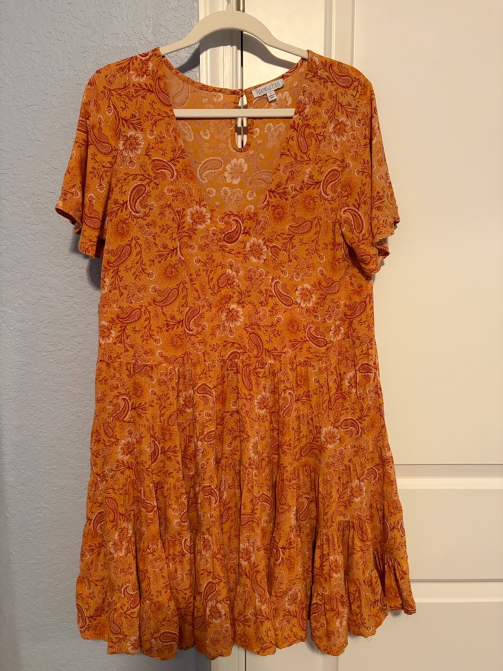 Patrons of Peace Paisley Flutter Sleeve Tiered Dress